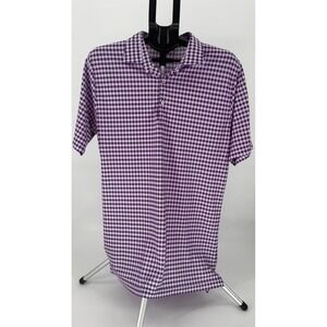 Peter Millar Summer Comfort‎ Polo Shirt Men L Purple Gingham Short Sleeve Golf